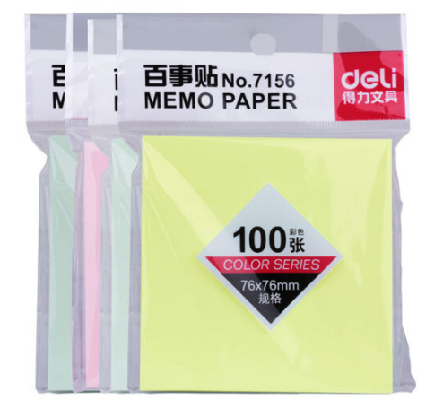 DELI/得力 彩色百事贴 7156 76*76mm  100张  混色 单位:袋