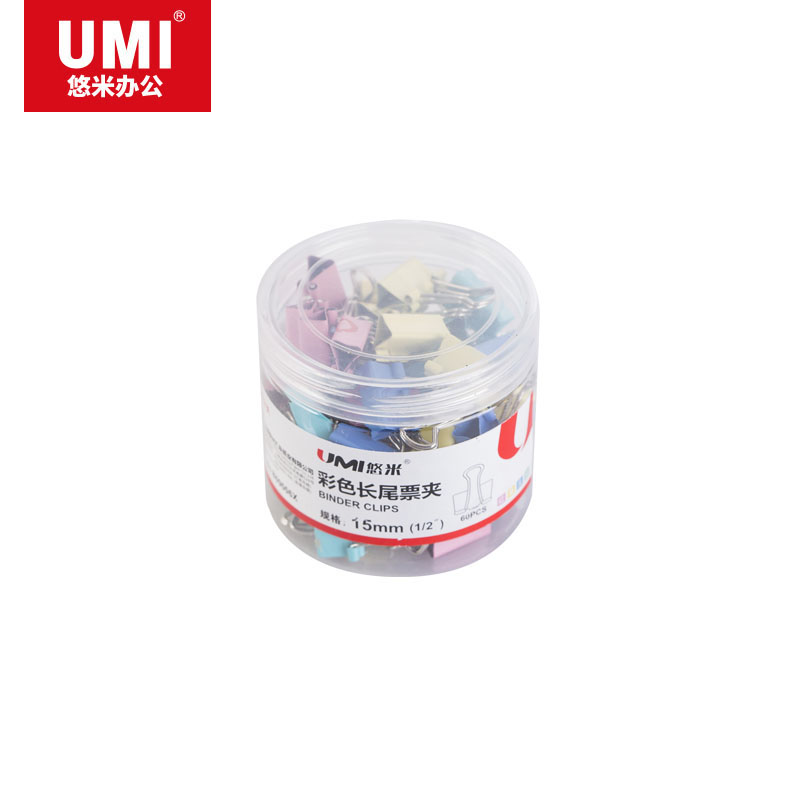 UMI/悠米 彩色长尾票夹 B09006X 规格：6# 15mm 包规：60只/筒 单位:筒