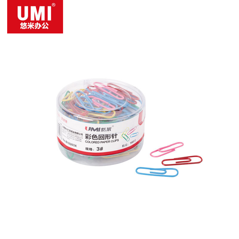 UMI/悠米 彩色回形针 B10203X 筒装 160pcs/筒 配(红、黄、蓝、绿、白、粉红) 单位:筒