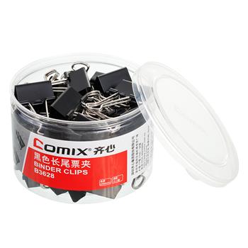 COMIX/齐心 长尾票夹 B3628 4号  25mm 48只/筒 黑色 单位:筒