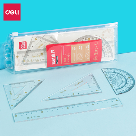 DELI/得力 套尺 79533 透明 20cm直尺+三角尺×2+量角器 单位:套
