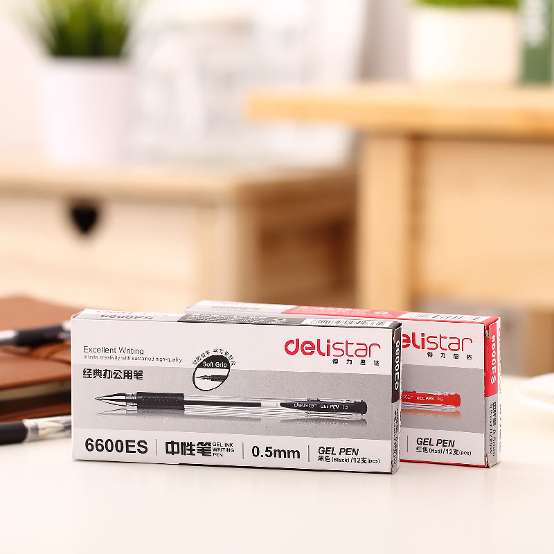DELI/得力 中性笔 6600ES 规格：0.5mm 颜色：红色 打开方式：拔帽式 单位:支