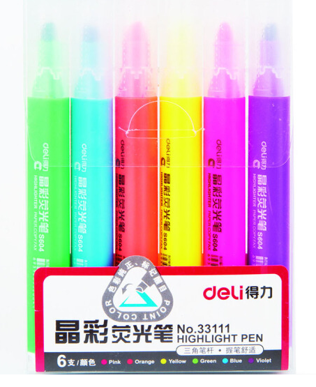 DELI/得力 荧光笔 33111 混色 2mm 6色 6支 单位:盒