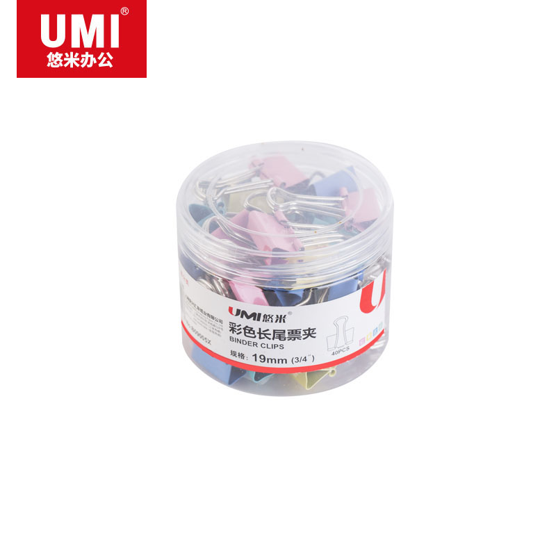 UMI/悠米 彩色长尾票夹 B09005X 5# (19mm) (红、黄、蓝、绿)筒装 单位:筒