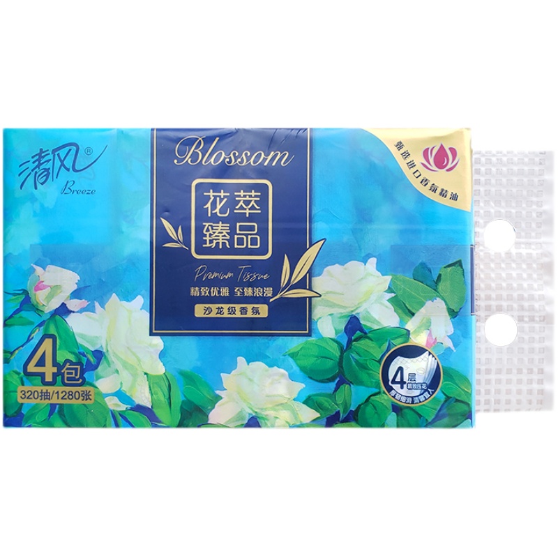 BREEZE/清风 面巾纸 BR41SHC 花萃臻品 4层 80抽/包*4*12 单位:箱