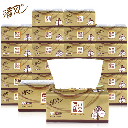 BREEZE/清风 金装面巾纸 BR43AOJ4 规格：3层 130抽 136*206mm 箱规：4包/提 6提/箱 单位:箱