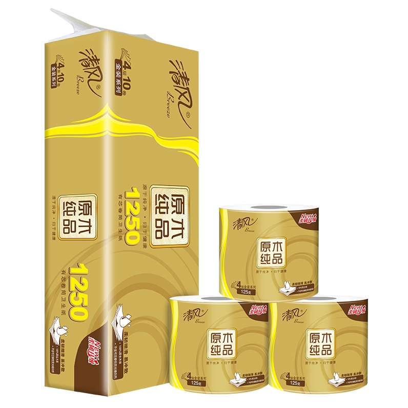 BREEZE/清风 卷筒卫生纸 B20ASJ2 原木金装4层125克/卷*10*6 单位:箱