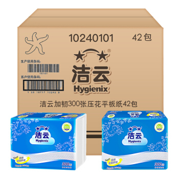 JIEYUN/洁云 卫生纸 10240101 加韧压花 300张(促销装) 单位:包