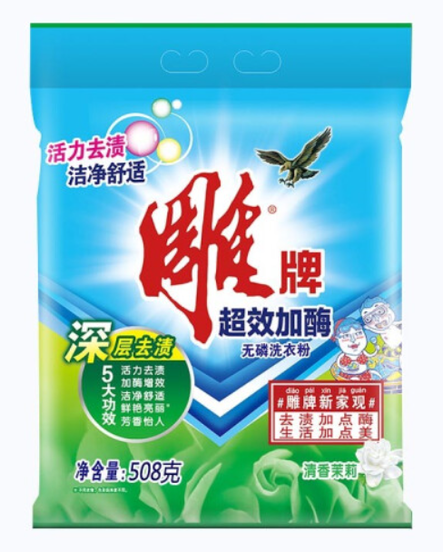 DIAOPAI/雕牌 无磷洗衣粉 6910019007614 清香茉莉 超效加酶 508g 单位:袋