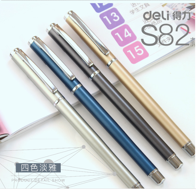 DELI/得力 思达金属中性笔 S82 0.5mm 黑色 子弹头 笔壳颜色随机 单位:支