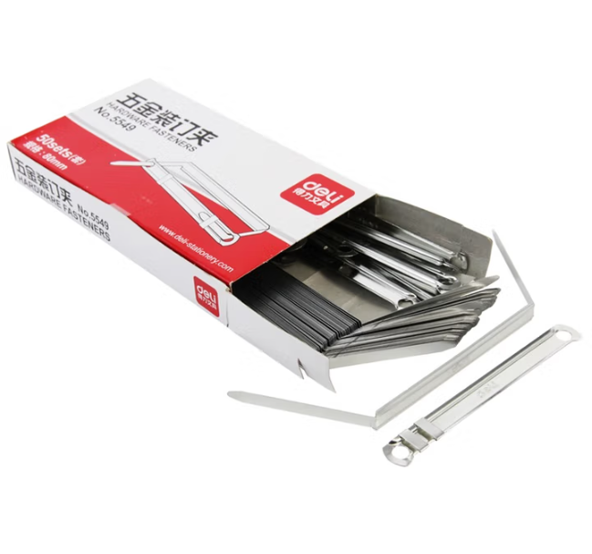 DELI/得力 五金装订夹(金属色) 5549 金属 80mm 银色 50套 单位:盒